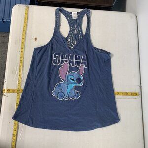 Disney Lilo & Stitch Ohana Blue Crochet Back Tank Top Large